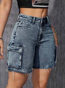 SHEIN ICON 女式休闲磨边口袋牛仔短裤