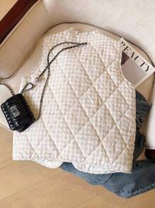 SHEIN Frenchy Women's Plaid Single-Breasted Ruffle V-Neck Casual Vest Jacket, Winter,Fall Clothes For Women,Winter Jacket Women, Casual