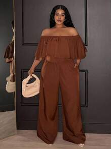 Veslaya جمبسوت نسائية واسعة الساقين ذات اللون البني الأنيق بدون كتف موديل 2025 مناسبة للعطلات والذهاب إلى العمل والحفلات وموسم التخرج واليوم الوطني - بني - مشاهدة 7