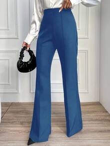 EURMUSE Women's Solid Color Toothpick Design Elegant Flare Pants - Dusty Blue - View 3