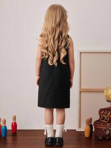 PrepCrw Young Girls' Elegant Sleeveless Round Neck Black Dress With Bow Decor,Summer Birthday Kids A-Line Formal Black And White Dress - Black and White - View 2