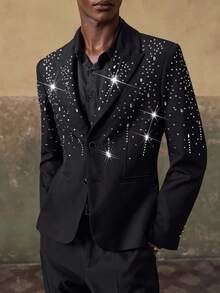 AKNOTIC 男士梭织休闲宽松夹克和直筒裤两件套 - 黑色 - 查看 1