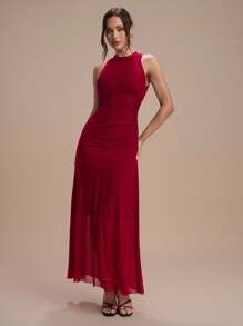 Modelyn Sexy & Elegant Burgundy Women's Long Stretch Dress - Burgundy - View 8