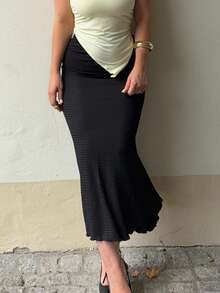 Jeta Ari Saia Preta Sólida com Bainha de Sereia para Mulheres - Preto - Visão 3