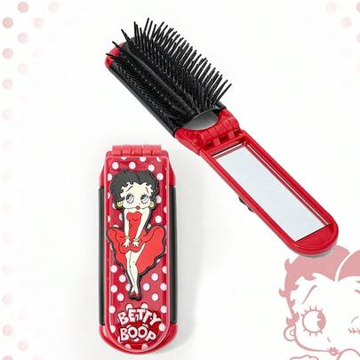 Betty Boop | ROMWE Lược họa tiết nhân vật hoạt hình tùy chỉnh, lược chải tóc cầm tay có đệm khí, lược gấp 2 trong 1 và gương, phụ kiện trở lại trường