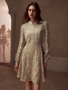MOTF PREMIUM GUIPURE LACE HOLLOW-OUT LONG SLEEVE DRESS