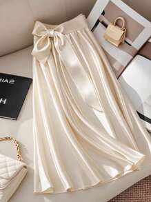 GlowEve 女士纯色腰部打结长款优雅半身裙