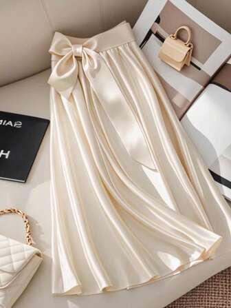 GlowEve Women's Solid Color Knotted Waist Long Elegant Skirt