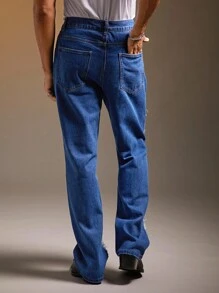FeverCity Men's Casual Distressed Frayed Pocket Denim Jeans, Emo Style - Blue - View 2