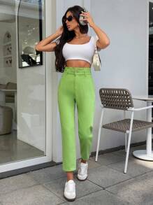 Paperbag Non Denim Pants For Transition - Green - View 4