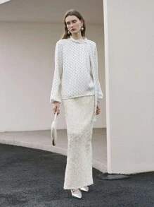 Uhlyne 女士波尔卡圆点印花长袖宽松时尚上衣 - 香檳色 - 查看 6