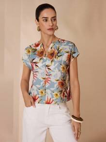 Shutterstock Glamance Women's Floral Allover Print V-Neck Casual Top Floral Tops For Women Summer Shirts Woman Women Blouses For Summer Flower Top Business Casual Elegant - Grey - View 4