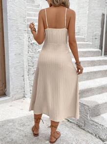 SHEIN Frenchy 女士素色紋理劈開式肩帶夏日假期休閒老錢款裙子