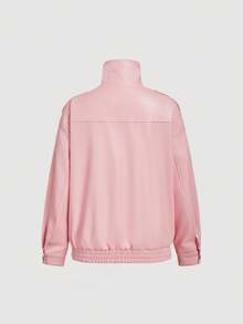 SHEIN MOD Women Pink Vintage Motorcycle Style PU Leather Jacket With Shoulder Strap & Zipper Decor For Women ,Long Sleeve, Autumn/Winter,Halloween Costume, Christmas Clothes ,Rave Outfits ,Winter Jacket Women - Brown - View 2