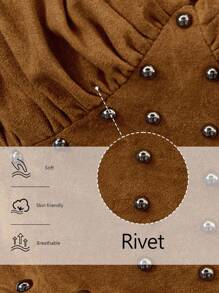 LanaWest Women's New Brown Retro Faux Suede V-Neck Ruched Waist Zipper Bohemian Hollow Tassel Western Casual Vacation Tank Top, Summer/Autumn - Brown - View 4