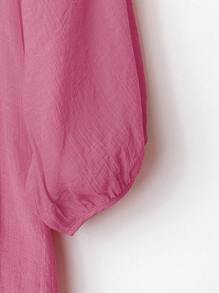 EMERY ROSE Kemeja Kasual Longgar Lengan Lentera Leher Bulat Warna Polos untuk Wanita Ukuran Besar - Dusty Pink - View 6
