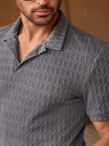 Manfinity VCAY Camisa polo gris texturizada de corte slim para hombre - Gris - Ver 2