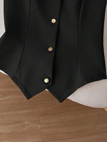 Franclia 大码女式优雅无袖法式通勤吊带背心 - 黑色 - 查看 4