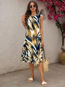 EMERY ROSE Women's Casual Sleeveless Midi Dress With All-Over Print, Suitable For Vacation,Casual Dresses For Women - Multicolor - View 4