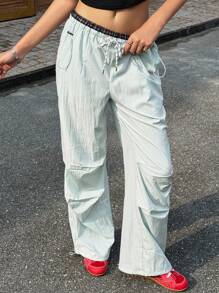 Jouncy Damen Lässig Karomuster Patchwork Hose mit Kordelzug Taille