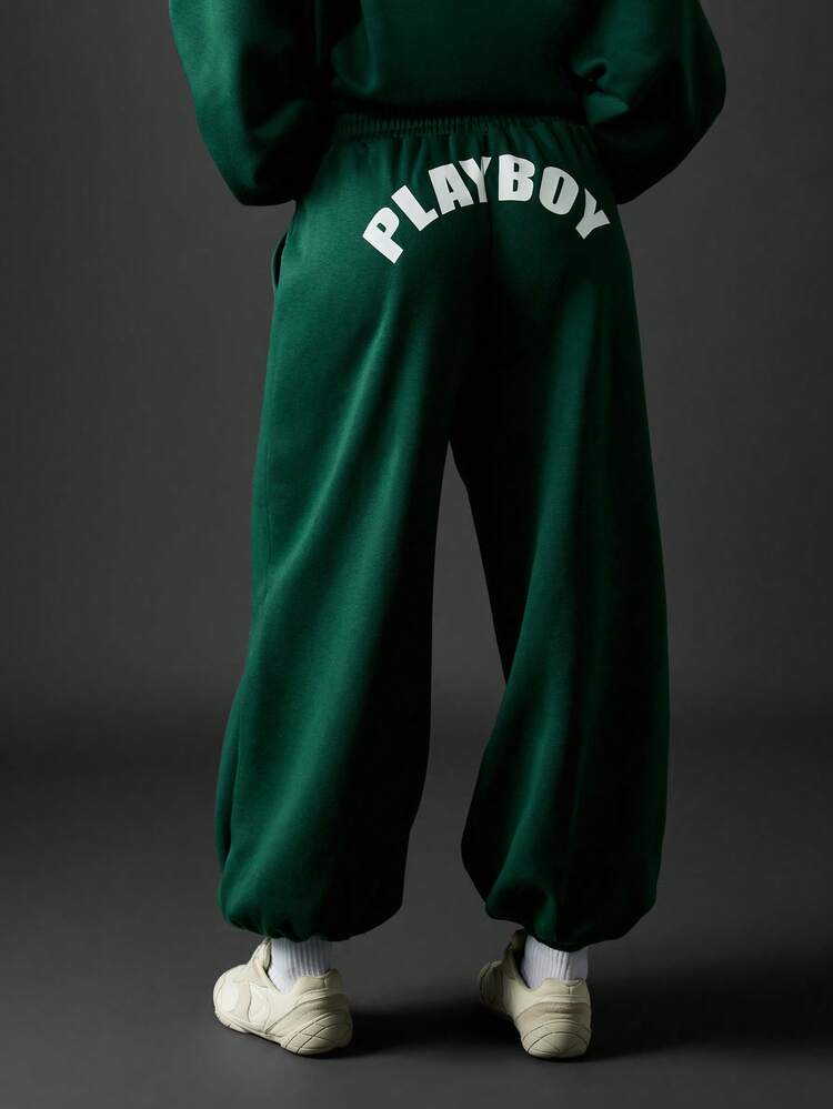 Missguided x Playboy Wide Leg Fleece Sweatpants High Waisted Winter Loungewear Oversized Cozy Bottoms With Bunny Logo Streetwear Baggy Pants