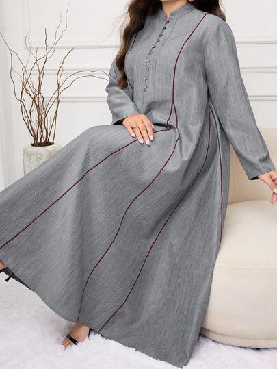 Al Najma 大码女式立领插肩袖宽松休闲阿拉伯风格连衣裙