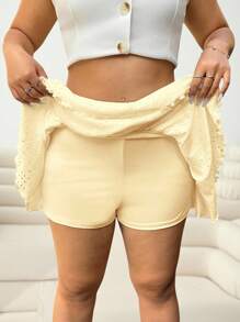 Solflare Plus Size Yellow Cake Layer Mini Skirt, Spring/Summer Resort Wear - Yellow - View 5