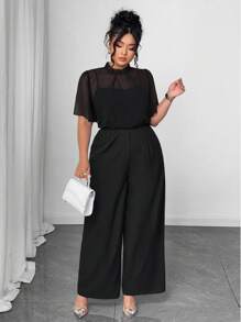 Auvina 大码女式优雅度假夏季通勤连体衣 - 黑色 - 查看 5