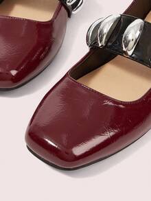 CUCCOO DOLLMOD Zapatos de mujer de tacón bajo con puntera cuadrada roja a cuadros, estilo japonés lindo para el campus - Burdeos - Ver 7