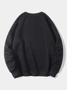 EMERY ROSE Minimalist Leopard Print Heart Graphic Round Neck Long Sleeve Sweatshirt, Plus Size Pullover Fall Winter Autumn - Black - View 2