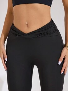 Easithlete Pantaloni sport pentru yoga, tip pliuri simple, cu talie înaltă, stil sport, stil yoga, pentru femei