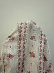 CottageSlumber Romantic-Flora Women's Comfortable Knitted Jacquard Jacquard Spaghetti Strap Ruffle Trim Casual Pajama Set Vacation Outfit  Cozy And Elegant Details - White - View 8