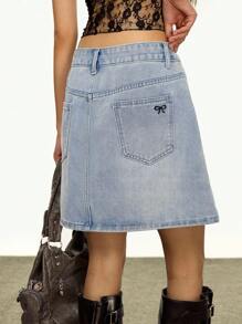 Rina Fox Casual Fashion Versatile Simple Button Women Denim Mini Skirt