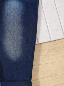 SHEIN 小男孩字母印花运动衫；活力牛仔裤 - 黑色 - 查看 6