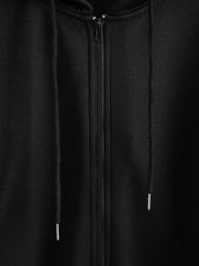 SHEIN Plus Size Women's Solid Color Drop Shoulder Long Sleeve Zipper Front Drawstring Hooded Jacket Fall Winter Cloth For Women Autumn - Black - View 6