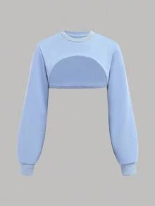 SHEIN Girlism 3件套青少年女孩休闲运动衫搭配印花吊带背心和阔腿运动裤套装 - 藍白色 - 查看 8