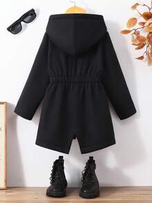 男童黑色夹克，松紧腰带，装饰性口袋，保暖内衬，时尚休闲，适合秋冬季穿着。 - 黑色 - 查看 2