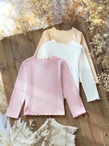 SHEIN 3件套百搭时尚简约圆领长袖T恤，适合年轻女孩 - 彩色 - 查看 2