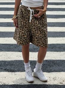 DAZY 女式夏季豹纹系带牛仔短裤 - 棕色 - 查看 6