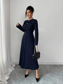 Rafferiza Vestido elegante de unicolor con decoración de lazo para mujer