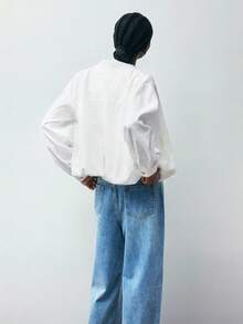 Maija Jaqueta branca fina e solta com gola alta e bainha franzida, confortável, urbana, elegante e versátil, roupa feminina de ano novo para outono/inverno