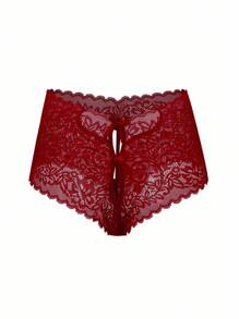 SHEIN 1 pieza Bragas de encaje sexy para mujer para salir - Burdeos - Ver 4