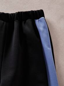 SHEIN Casuvi Kids 2 件套男童工装口袋拼布撞色连帽卫衣和休闲裤套装，2025 年儿童返校装和运动装