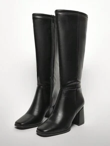 SHUZIA Women's Stylish & Comfortable Block Heel Knee-High Boots For Christmas Valentine's Day - Black - View 4