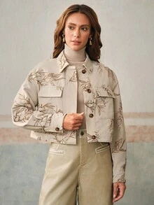 Anewsta 女士秋冬时尚约会之夜刺绣亮片杏色长袖夹克外套 - 杏色 - 查看 11