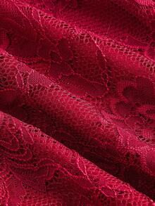 SHEIN MOD 女士露肩长袖前系带修身连衣裙、茶会礼服、白色毕业礼服 - 紅色 - 查看 3