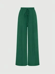 EURMUSE Women's Casual Solid Color Bodysuit & Loose Fit Pants 2 Pieces Set - Green - View 3