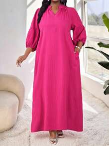 SHEIN Lady 秋冬工作绿色缺口蝙蝠袖长袍连衣裙大码连衣裙度假装女士沙滩装女士海滩度假沙滩裙婚礼宾客礼服女士商务休闲女士舞会礼服女士休闲礼服 - 玫紅色 - 查看 2