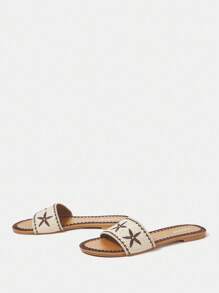 Styleloop Giày sandal đế bằng cho nữ, họa tiết dệt, phong cách Bohemian, thích hợp cho kỳ nghỉ, Halloween, Giáng sinh, tiệc tùng - Màu nâu  Mocha - Xem 3