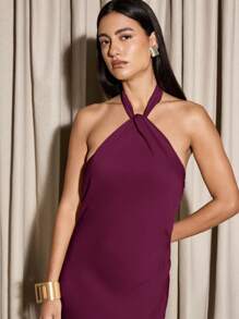 AiiRZ 优雅露背及地晚礼服修身缎面长裙，适合婚礼宾客伴娘正式派对特殊场合节日庆典 - 紫色 - 查看 7